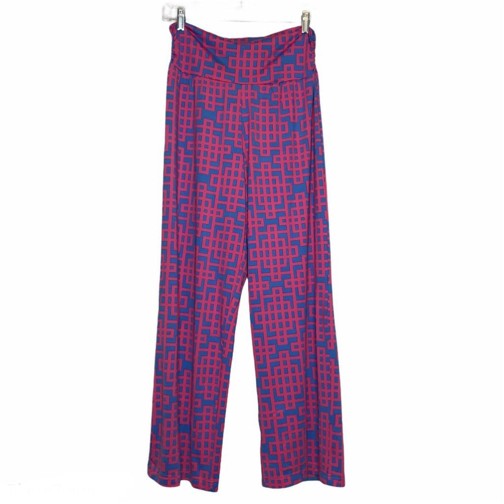 Mudpie Womens Size S (4-6) Wide Leg Pant Pink/Blue Stretch Pull On Mod HARLOW
